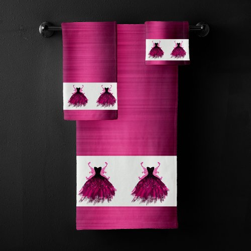 Gothic Fairy Gown  Glam Rock Magenta Hot Pink Bath Towel Set