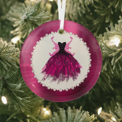 Gothic Fairy Gown  Glam Rock Magenta Hot Pink Glass Ornament
