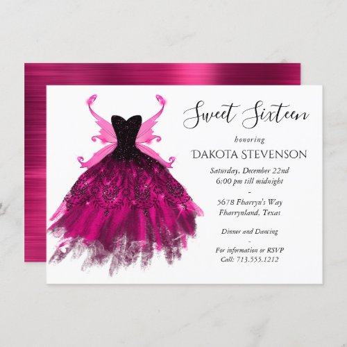 Gothic Fairy Gown  Glam Rock Magenta Hot Pink Invitation