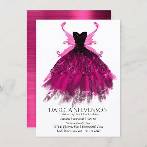 Gothic Fairy Gown  Glam Rock Magenta Hot Pink Invitation