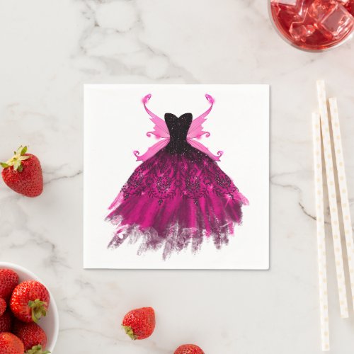 Gothic Fairy Gown  Glam Rock Magenta Hot Pink Napkins