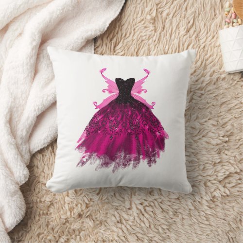 Gothic Fairy Gown  Glam Rock Magenta Hot Pink Throw Pillow