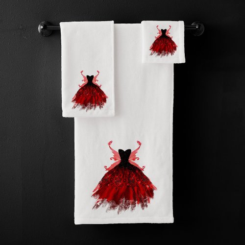 Gothic Fairy Gown  Radiant Crimson Red and Black Bath Towel Set