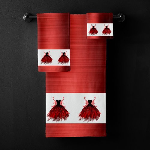 Gothic Fairy Gown  Radiant Crimson Red and Black Bath Towel Set