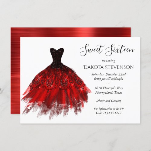 Gothic Fairy Gown  Radiant Crimson Red and Black Invitation