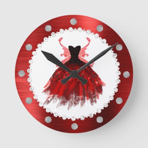Gothic Fairy Gown  Radiant Crimson Red and Black Round Clock