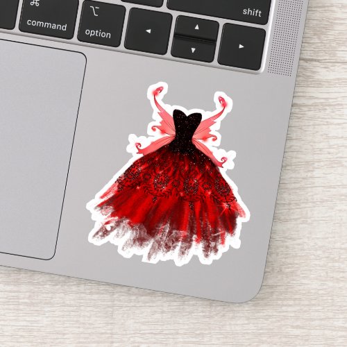 Gothic Fairy Gown  Radiant Crimson Red and Black Sticker