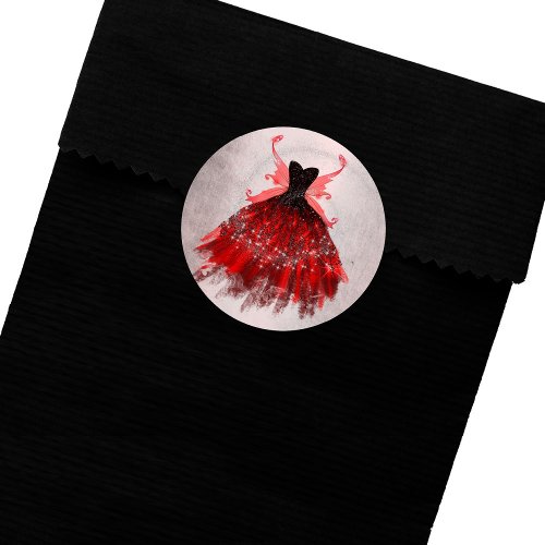 Gothic Fairy Gown  Radiant Crimson Red Sheen Classic Round Sticker