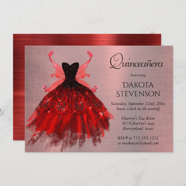 Gothic Fairy Gown | Radiant Crimson Red Sheen Invitation (Front/Back)