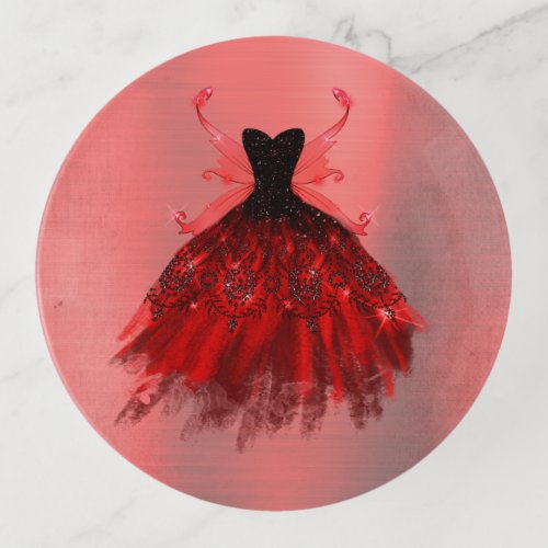 Gothic Fairy Gown  Radiant Crimson Red Sheen Trinket Tray
