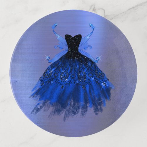 Gothic Fairy Gown  Royal Cobalt Blue Bold Sheen Trinket Tray