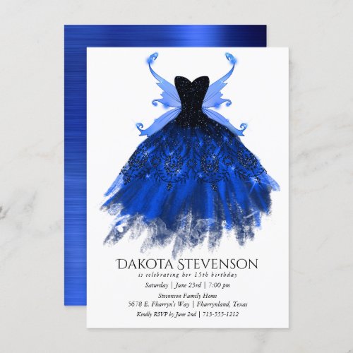 Gothic Fairy Gown  Royal Cobalt Blue Princess Invitation