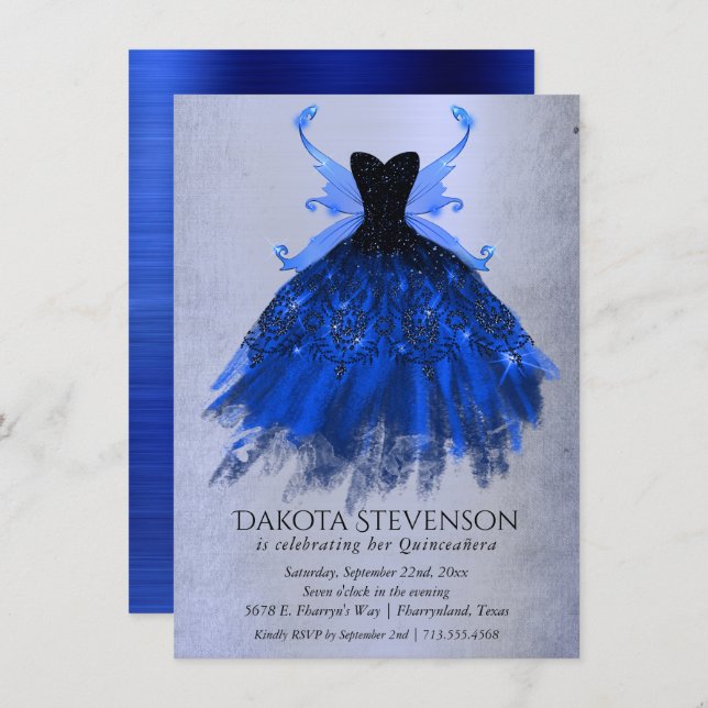Gothic Fairy Gown | Royal Cobalt Blue Princess Invitation (Front/Back)
