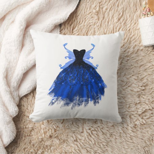 Gothic Fairy Gown  Royal Cobalt Blue Princess Throw Pillow