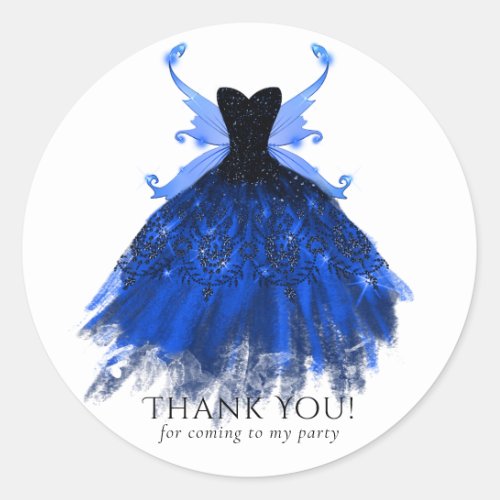 Gothic Fairy Gown  Royal Cobalt Blue Sheen Party Classic Round Sticker