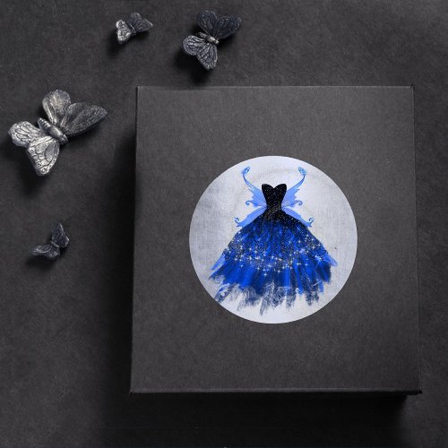 Gothic Fairy Gown  Royal Cobalt Blue Sheen Party Classic Round Sticker