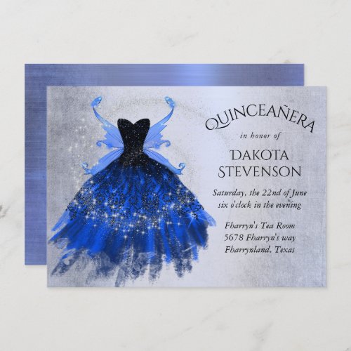 Gothic Fairy Gown  Royal Cobalt Blue Sheen Party Invitation