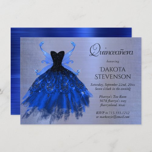 Gothic Fairy Gown  Royal Cobalt Blue Sheen Party Invitation