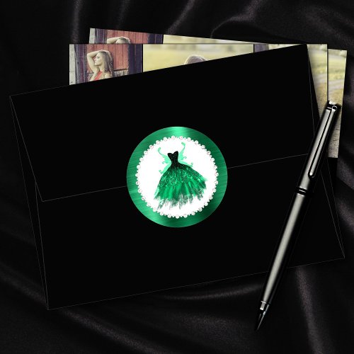 Gothic Fairy Gown  Vivid Emerald Green Fantasy Classic Round Sticker
