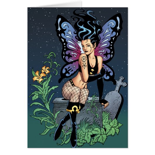 Gothic Fairy Grave Sitting with Tears by Al Rio Cards (Front)