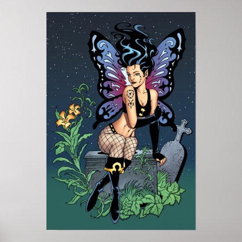 Gothic Fairy Grave Sitting with Tears by Al Rio Poster