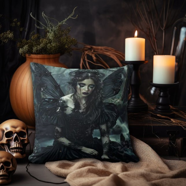 Gothic Fairy in Black Lace Throw Pillow (Creator Uploaded)