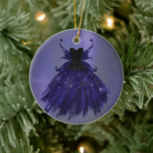Gothic Fairy Indigo Gown   Dark Royal Purple Sheen Ceramic Ornament