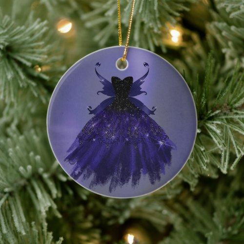 Gothic Fairy Indigo Gown | Dark Royal Purple Sheen Ceramic Ornament