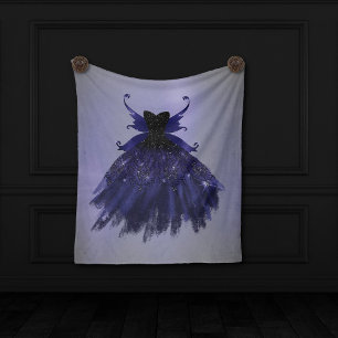 Gothic Fairy Indigo Gown Deep Royal Purple Sheen Fleece Blanket