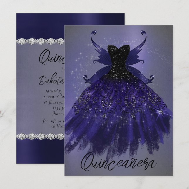 Gothic Fairy Indigo Gown | Deep Royal Purple Sheen Invitation (Front/Back)