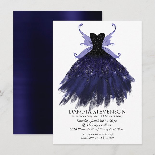 Gothic Fairy Indigo Gown | Deep Royal Purple Sheen Invitation (Front/Back)