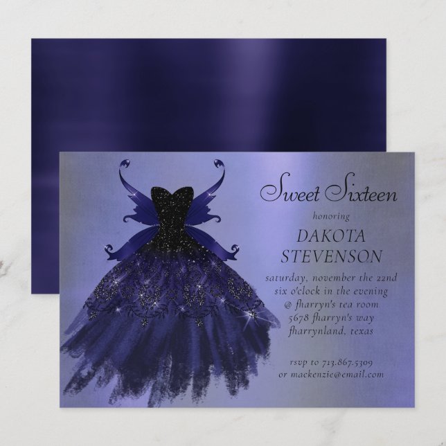 Gothic Fairy Indigo Gown | Deep Royal Purple Sheen Invitation (Front/Back)