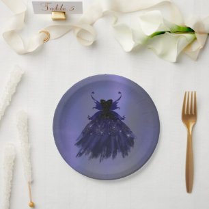 Gothic Fairy Indigo Gown   Deep Royal Purple Sheen Paper Plates