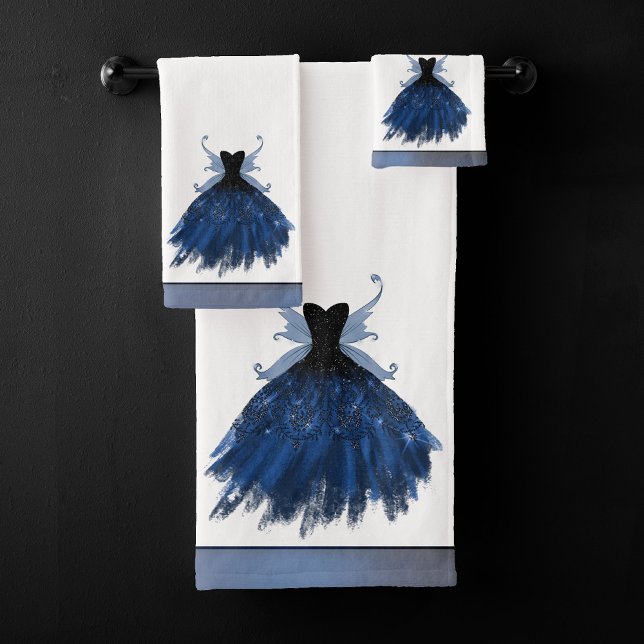 Gothic Fairy Navy Gown | Deep Cobalt Blue Sheen Bath Towel Set (Creator Uploaded)
