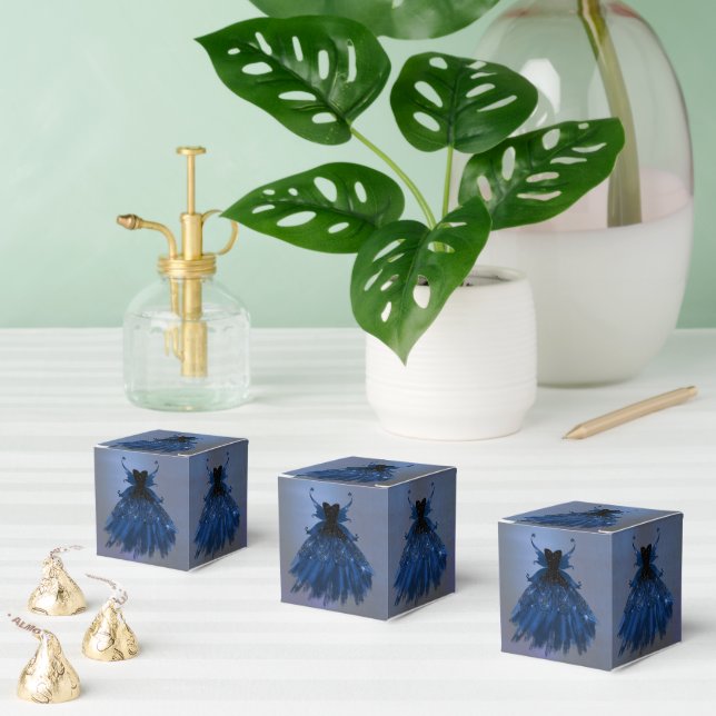 Gothic Fairy Navy Gown | Deep Cobalt Blue Sheen Favor Boxes (Multiple)