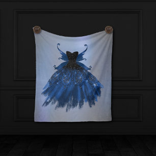 Gothic Fairy Navy Gown   Deep Cobalt Blue Sheen Fleece Blanket
