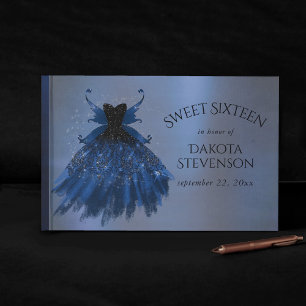 Gothic Fairy Navy Gown Deep Cobalt Blue Sheen Guest Book