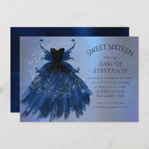 Gothic Fairy Navy Gown   Deep Cobalt Blue Sheen Invitation