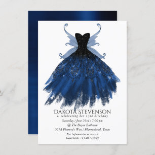 Gothic Fairy Navy Gown   Deep Cobalt Blue Sheen Invitation
