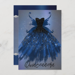 Gothic Fairy Navy Gown Deep Cobalt Blue Sheen Invitation