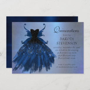 Gothic Fairy Navy Gown Deep Cobalt Blue Sheen Invitation
