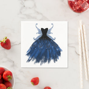 Gothic Fairy Navy Gown Deep Cobalt Blue Sheen Napkins