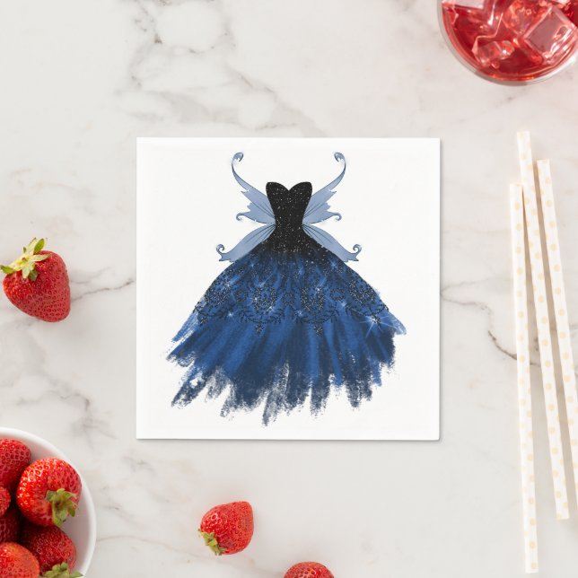 Gothic Fairy Navy Gown | Deep Cobalt Blue Sheen Napkins (Insitu)