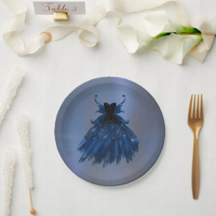 Gothic Fairy Navy Gown Deep Cobalt Blue Sheen Paper Plates