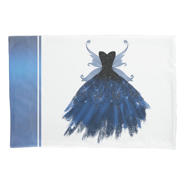 Gothic Fairy Navy Gown | Deep Cobalt Blue Sheen Pillow Case (Front)