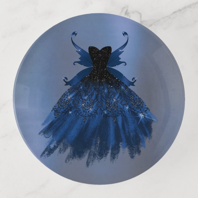 Gothic Fairy Navy Gown | Deep Cobalt Blue Sheen Trinket Tray (Front)