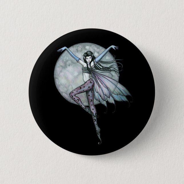 Gothic Fairy Pin, Button Full Moon Fairy (Front)