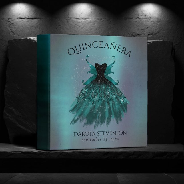 Gothic Fairy Teal Gown | Deep Midnight Green Sheen 3 Ring Binder (Creator Uploaded)