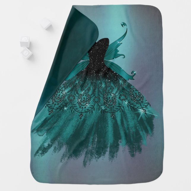 Gothic Fairy Teal Gown | Deep Midnight Green Sheen Baby Blanket (In Situ)
