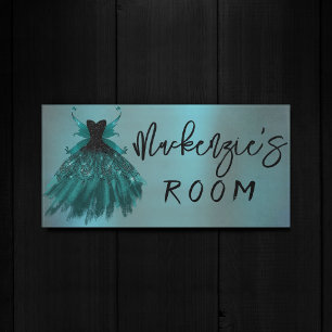 Gothic Fairy Teal Gown   Deep Midnight Green Sheen Door Sign